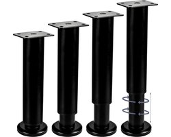 Verstelbare meubelpoten - 25-42 cm - Zwart metaal - 4 stuks - Zware vervangende poten - Kast tafel bank - Doe-het-zelf