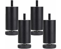 Verstelbare Meubelpoten - 4 Stuks - 10cm - Aluminiumlegering Meubelpoot - Hoogte Verstelbaar 94-104 mm - Zwarte Metalen Poten - Voor Tafel Kast Bank of Bed