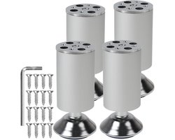 Verstelbare Meubelpoten 4 Stuks, 12 cm Hoog, Aluminium Zilver voor Tafel, Bureau, Kast en Bank