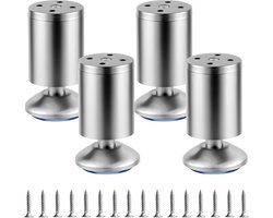 Verstelbare meubelpoten - Kast en bank - Meubels verhogen - Roestvrij staal - 10 cm hoogte - Zilver