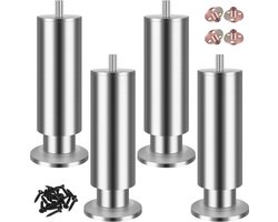 Verstelbare meubelpoten - roestvrij staal - Ronde metalen poten - voor tafel, bed en kast - 30 cm