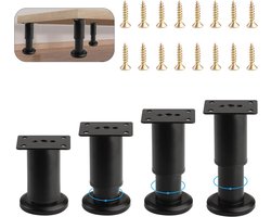 Verstelbare Meubelpoten - Roestvrij Stalen Meubelbenen, Hoogte 80-120mm, Zwarte Metalen Poten voor Tafel, Kast, Bank of Bed