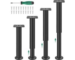 Verstelbare Meubelpoten Set van 4 - Hoogte 25-42 cm, Zwart metaal voor Banken, Bedden en Kasten