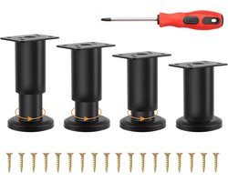 Verstelbare Meubelpoten Set van 4 - Hoogte 8-12 cm - Stalen Bedpoten en Tafelpoten met Schroeven en Schroevendraaier