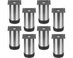 Verstelbare meubelpoten set van 8 - Ronde roestvrij staal poten voor bank, tafel en stoelen