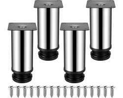 Verstelbare meubelpoten - Tafel bureaukast poten - Meubels verhogen - Roestvrij staal - 4 stuks - Zilver