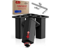 Verstelbare Meubelpoten Zwart (Set van 4) - Hoogte 10 cm - Ideaal voor Kasten, Dressoirs en IKEA Kallax/Besta