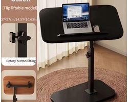 Verstelbare Mobiele Tafelblad Tafel | 360° Rotatie Compacte Multifunctionele Bureau (Salontafel/ Computer Bureau/ Sofa Tafel/ Tablet Houder) Geschikt Voor Slaapkamers En Woonkamers, Gemaakt Van Hardhout En Metaal