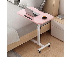 Verstelbare Overbedtafel - Mobiel Nachtkastje Roltafel - Thuiswerken Dineren - Met Wielen - 60x40 cm - Roze