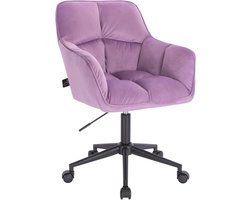 Verstelbare Paars Fluwelen Bureaustoel met Armleuningen en Wieltjes
