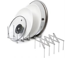 Verstelbare Pannen- en Dekselhouder – Roestvrij Staal – Multifunctioneel – Ruimtebesparend – Voor Keukenkastje en Aanrecht – 38,3x12,9x7,6 cm – 1 Stuk – Zilver