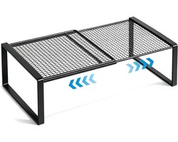 Verstelbare plank - Uittrekbaar rek - Kast organiseren - Gereedschapsloze montage - 38-62 cm - Zwart