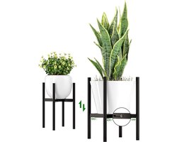 Verstelbare plantenpotstandaard - moderne bloemhouder voor binnen en buiten - metalen plantenrek voor tuin - patio hoek - badkamer - woonkamer - balkon - thuiskantoor - zwart