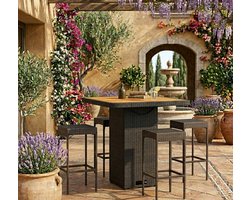 Verstelbare polyrotan tuin- & bartafel met acaciahouten tafelblad 80 x 80 x 71 cm