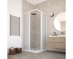 Verstelbare PVC Douchecabine Hoekinstap 70x90 cm met Dubbele Vouwdeur Wit