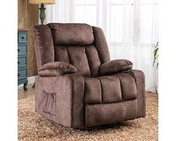 Verstelbare Relaxstoel met Voetensteun, Ergonomische Ligstoel met Cuphouders en Opbergvakken, Dikke Zitting en Rugleuning, Stof, Bruin