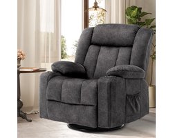 Verstelbare Relaxstoel met Voetensteun, Ergonomische Ligstoel met Cuphouders en Opbergvakken, Dikke Zitting en Rugleuning, Stof, Grijs