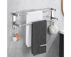 Verstelbare Roestvrijstalen Handdoekhouder voor Badkamer en Keuken met Extra Haken