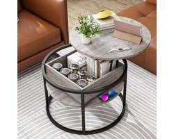 Verstelbare Ronde Salontafel met Opbergruimte en Hefplaat - Multifunctionele Tafel voor Woonkamer
