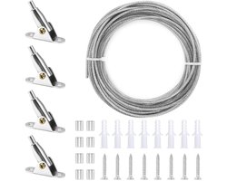 Verstelbare RVS Kabel van 2mm x 10m met Hoekhouders, Schroeven en Rubber Stops voor Gordijnen, Kledinglijn en Hanglampen