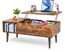 Verstelbare Salontafel 100×50 cm – Houten Lift-top Koffietafel met Opbergfunctie en Open Opslagruimte – Moderne Woonkamer Tafel