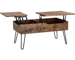 Verstelbare Salontafel met Opbergruimte – Dubbel Liftsysteem – Industrieel Design – Stabiel & Ruimtebesparend – Vintage Bruin