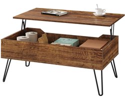 Verstelbare Salontafel met Opbergruimte – Industrieel Koffietafel – Lifting Table – Vintage Houtlook & Zwart Metaal – Woonkamer & Kantoor