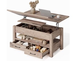 Verstelbare Salontafel - Woonkamertafel met Laden - Opbergen en Werken - In Hoogte Verstelbaar - 100 x 50 cm - Kameelbruin