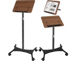 Verstelbare Staande Leestafel van 50 tot 170 cm, Handenvrije Vouwbare Laptopstandaard met Wielen, Houten Boekhouder voor Tablets, Laptops en Recepten met Papieren Klemmen