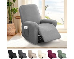 Verstelbare Stoelhoes voor Relaxfauteuil - Wasbare en Rekbare Bescherming met Zakjes - Donkergrijs, Geschikt voor TV Fauteuils en Relaxstoelen