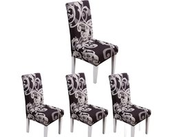 Verstelbare Stoelhoezen voor Eetkamerstoelen, Elastische en Wasbare Beschermhoezen voor Ceremonies en Bruiloften (Bloemenpatroon, Set van 4)