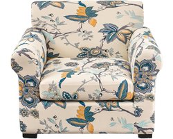 Verstelbare Stretch Sofa Cover met 2 aparte hoezen, Elastische Bekleding voor 1-zits Bank, Poppy Design