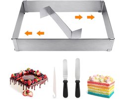 Verstelbare taartring met bakframe 5 cm hoog en spatel - Roestvrijstalen bakvorm met verdelers voor cake, pizza en meer!