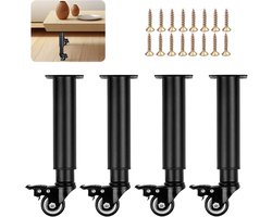 Verstelbare Tafelpoten - 4 Stuks Zwarte Meubelpoten voor Meubels met Wielen - Sofa Bed - Tafel