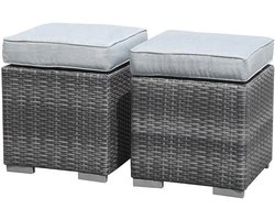 Verstelbare Tuin Ottomans - Grijze Wicker Rattan Fußstoel met Lichtgrijze Kussens, Set van 2