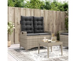 Verstelbare Tuinbank met Kussens - Lichtgrijs Tuinbank - Lounge Bank - Buitentijd - Relaxen - Terras - Veranda - Outdoor Furniture - Pe Rattan - Grijs