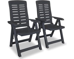 Verstelbare tuinstoelen, 2 stuks, van kunststof in antraciet, weerbestendig zitmeubel met 4-voudige kantelfunctie en inklapmechanisme voor terras en balkon, licht en stabiel