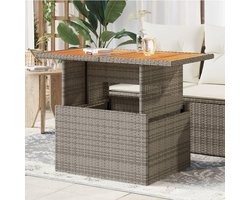 Verstelbare tuintafel - Polyrotan tafel - Buiten dineren - Verstelbare hoogte - 100 x 55 cm - Grijs en hout