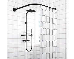 Verstelbare uitschuifbare roestvrijstalen gordijnstang - L-vormige badkamer douchegordijnstang - Telescopisch roestvrijstalen douchestang - Montage zonder boren - 70 tot 95 cm x 70 tot 95 cm douchestang uitschuifbaar