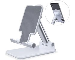 Verstelbare Universele Houder Standaard Voor Bureau of Tafel | Geschikt voor Smartphone, iPhone en Samsung | Opvouwbaar | Wit