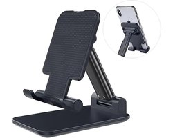 Verstelbare Universele Houder Standaard Voor Bureau of Tafel | Geschikt voor Smartphone, iPhone en Samsung | Opvouwbaar | Zwart