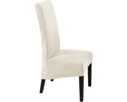 Verstelbare Velours Stoelhoezen voor Grote Eetstoelen, Wasbaar en Rekbaar, Set van 4, Wit