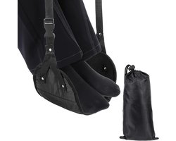 Verstelbare voetsteun-hangmat van zwart nylon met zacht schuim voor ontspanning en comfort op lange vluchten