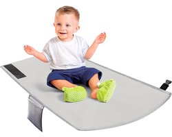 Verstelbare Voetsteun voor Kinderen - Hammock voor Vliegtuig - Zitverlenger - Opvouwbare Voetsteun - Reisaccessoires voor Korte Afstanden 79x44cm (Grijs)