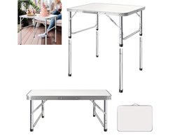 Verstelbare Vouwbare Camping - Picknicktafel – Lichtgewicht Aluminium Frame met Houten Blad – Ruimtebesparend Werk- of Eettafel voor Balkon, Tuin of Kleine Keuken