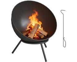 Verstelbare vuurkorf 60 x 53 x 66 cm met pook, houtskoolrooster en standaard, zwart