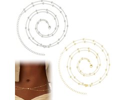 Verstelbare waterdichte buikkettingen voor dames in goud en zilver, 2 lagen, ideaal voor strand en feesten, vervaagt niet en trendy accessoires
