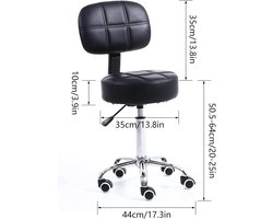 Verstelbare Werkkruk met Rugleuning - Ergonomisch en Comfortabel - 1 stuk - Zwart - PU-leer