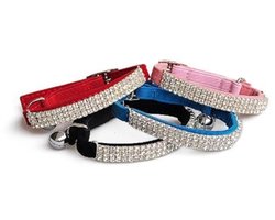 Verstelbare Zachte Fluwelen Kattenhalsband met Strass en Klokjes - 4 Stuks in Zwart, Roze, Rood
