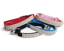 Verstelbare Zachte Fluwelen Kattenhalsband met Strass en Klokjes - 4 Stuks in Zwart, Roze, Rood
